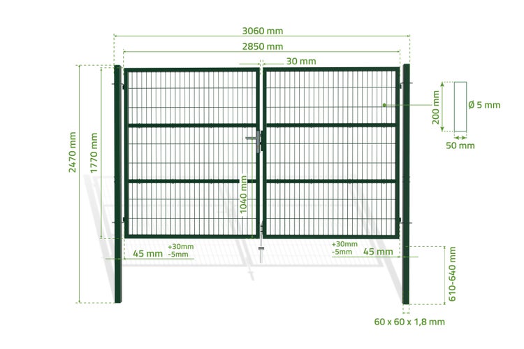 RAZO Gartentür  Breite 306  x Höhe 183 cm Gartentür  + Tor 1 m Gartentür  H.180 cm Grün