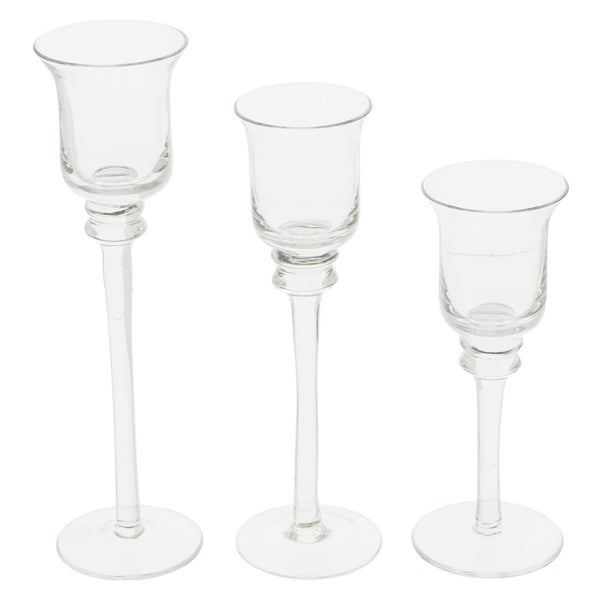 FRANK FLECHTWAREN | Kerzenhalter, 3er Set, GLAS, Ø innen 3,5 cm, Höhe 18 cm, 22 cm, 25 cm, ohne Kerzen