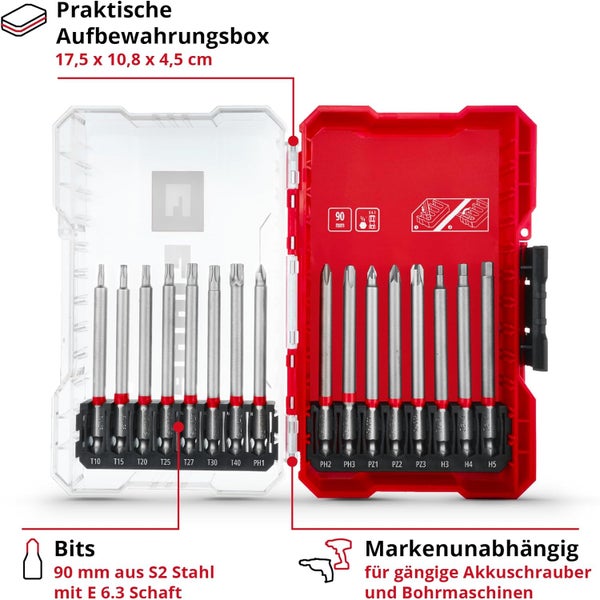 Einhell M-CASE 16-tlg. Bit-Set (für Akkuschrauber und Bohrmaschinen mit 90-mm-Bits aus sandgestrahltem S2 Stahl und E 6.3 Schaft inkl. Aufbewahrungsbox)