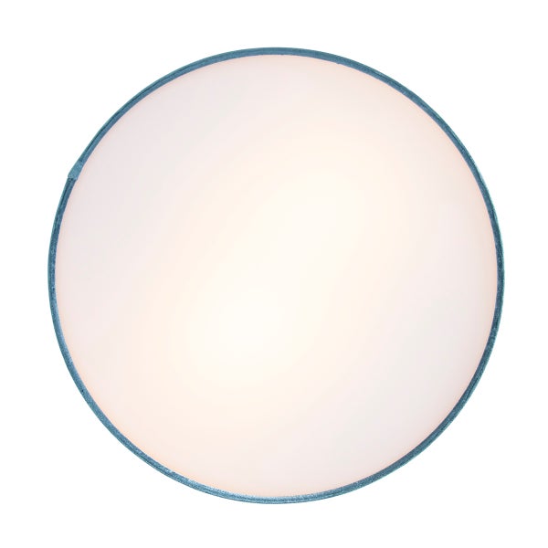 Runde Deckenleuchte mit grauem Textilrand.