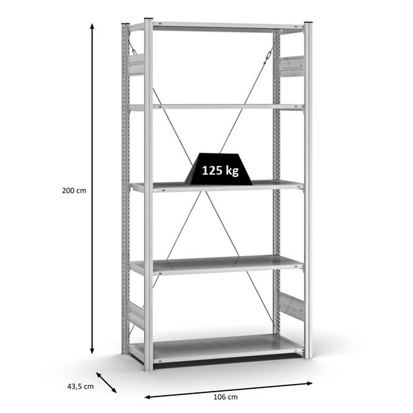 PROREGAL Profi Lagerregal Stecksystem T-Profil Grundregal HxBxT 200 x 100 x 40 cm Fachlast 125 kg Verzinkt