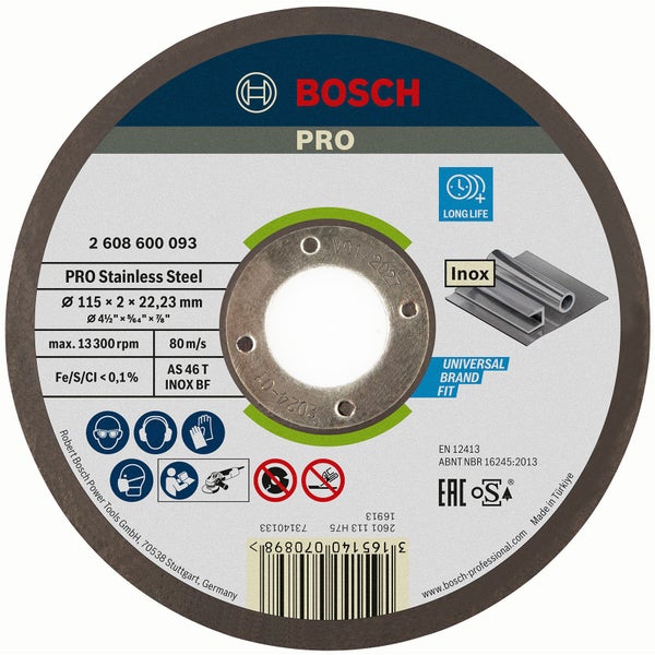 Bosch Trennscheibe Pro für Edelstahl und Metall, 115 x 0,8 x 22,23 mm