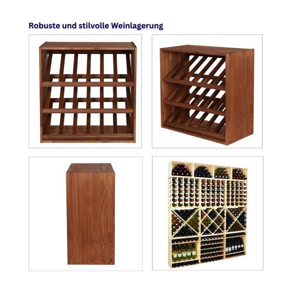 PROREGAL Modulares Weinregal Vincellar Mod HxBxT 60 x 60 x 30 cm Schräg Modul Für 18 Flaschen Massives Kiefernholz Braun Geölt