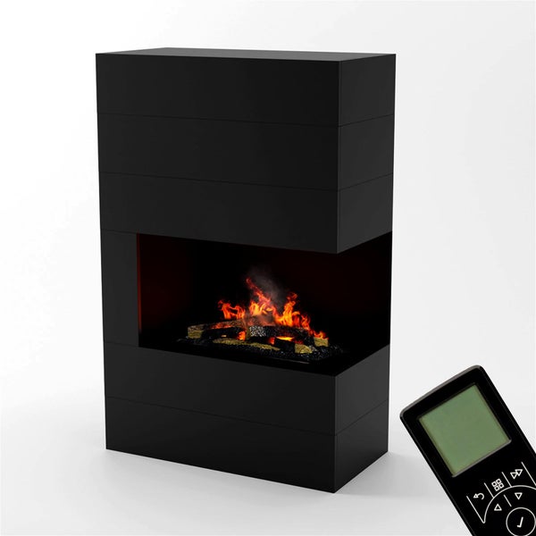 GLOW FIRE Elektrokamin 'Tucholsky Right Corner' | Wasserdampf Kamin mit OMC 600 inkl. Holz in schwarz als Raumteiler | HxBxT: 140x90x45 cm