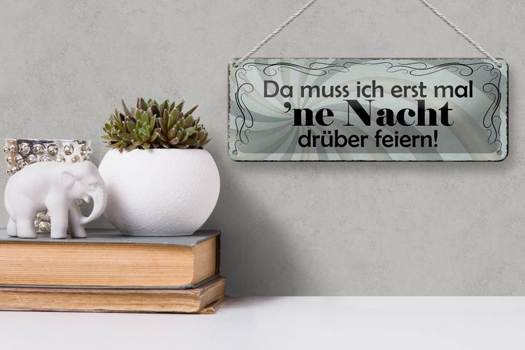 Blechschild Spruch 27x10cm muss erst mal Nacht drüber feiern Dekoration