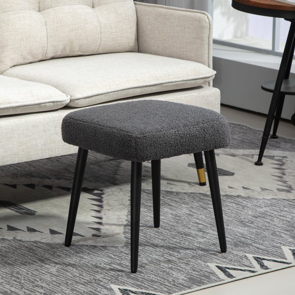 HOMCOM Fußhocker Sitzhocker Quadratischer Schminkhocker Fußstütze mit Kaschmir-Optik, Stahlbeine, für Wohnzimmer, Schlafzimmer, Dunkelgrau, 42 x 42 x 47 cm
