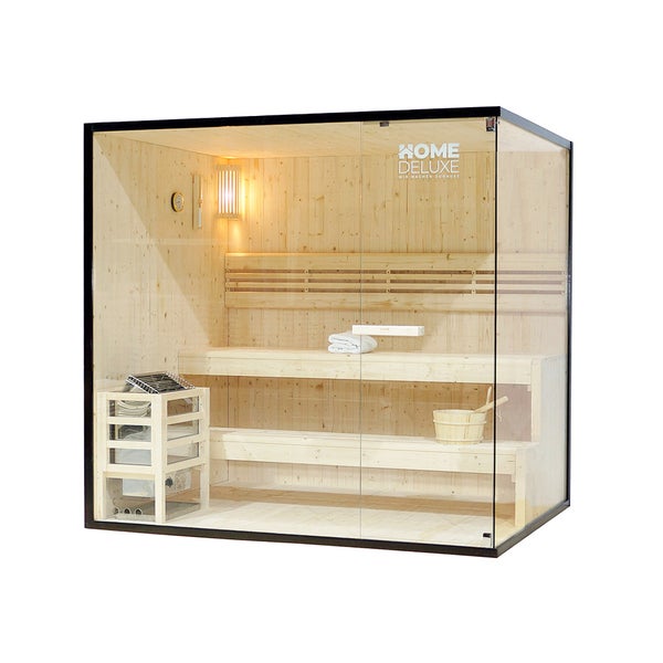 Home Deluxe - Traditionelle Sauna - Shadow XL - 200 x 150 x 190 cm - für 5 Personen - hochwertiges Fichtenholz, inkl. Saunaofen, Saunazubehör I Dampfsauna Aufgusssauna Finnische Sauna Bio Sauna