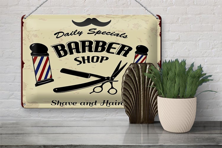 Blechschild Spruch 20x30cm Barbershop shave and haircut