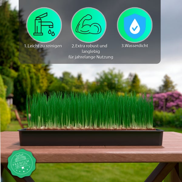 Illustration der Produkteigenschaften: leicht zu reinigen, extra robust und langlebig, wasserdicht