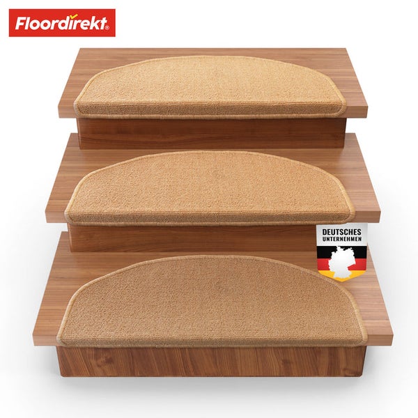 FLOORDIREKT Stufenmatte London - mit Umkettelung - Apricot - Halbrund - 23,5 x 65 cm