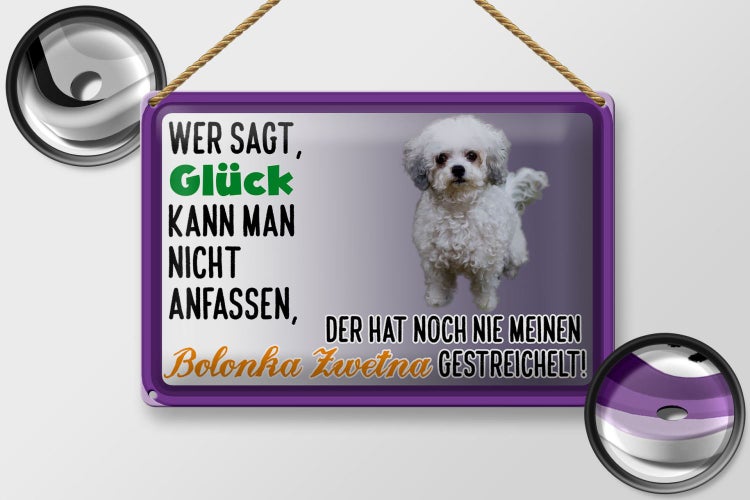 Blechschild Spruch 30x20cm Glück anfassen Bolonka Zwetna