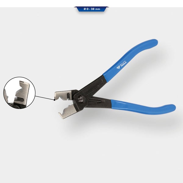 Schlauchschellenzange mit einer Spannweite von 0 bis 38 Millimeter