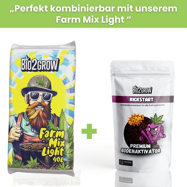 Bio2Grow Farm Mix Light Erde 40 Liter und Bio2Grow Kickstart Bodenaktivator