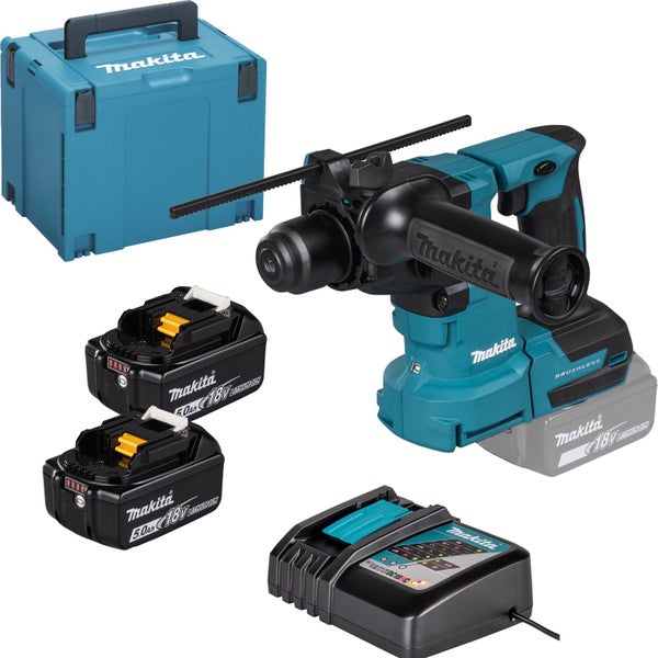 Makita DHR183RTWJ Akku-Kombihammer für SDS-PLUS 18V / 2x 5,0 Ah Akku + Ladegerät mit Staubabsaugung DX16 im MAKPAC