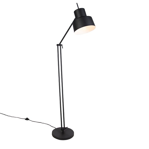 QAZQA - Retro Retro Stehleuchte I Stehlampe I Standleuchte I Lampe I Leuchte schwarz - Chappie I Wohnzimmer I Schlafzimmer - Stahl Länglich - LED geeignet E27