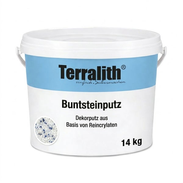 Terralith Buntsteinputz 14 Kilogramm, Dekorputz auf Basis von Reinacrylaten mit Musteransicht.