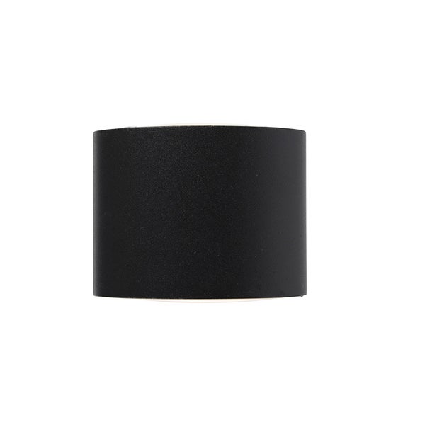 Schwarze zylindrische Wandleuchte aus Metall.