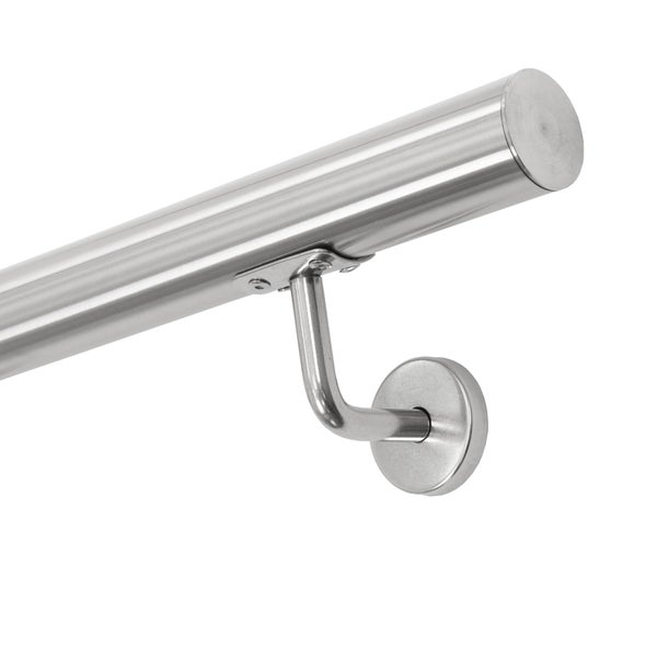ECD Germany Edelstahl V2A Handlauf 160cm, rund Ø42mm, rostfrei, gebürstet, Innen/Außen, inkl. Wandhalterung, Edelstahlhandlauf Wandhandlauf Treppengeländer Geländer Treppe Wandhalter Haltegriff Stange