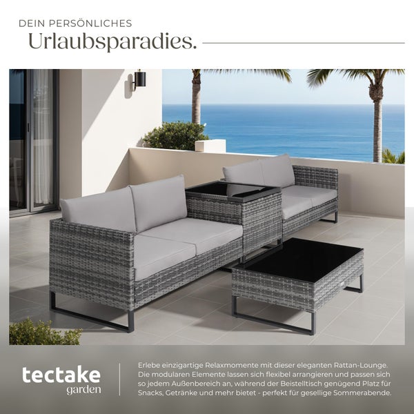 Rattan Lounge tectake Ostuni mit Sicherheitsglasplatte für 4 Personen grau