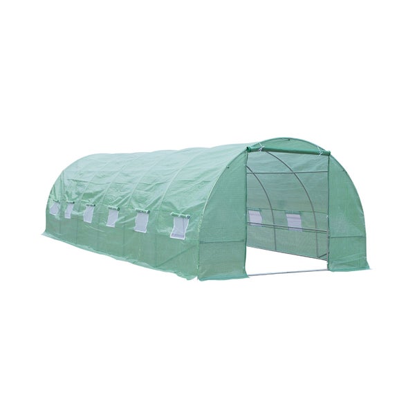 Outsunny Gewächshaus 800x300x200cm Foliengewächshaus Tomatenhaus Tür mit Moskitonetz, Fenster, Folientunnel aus verzinktem Stahl, stabiles Pflanztunnel, Treibhaus inkl. Erdanker Seilen, Grün