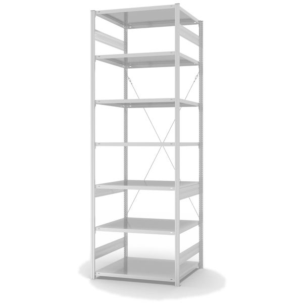 PROREGAL Lebensmittel Fachbodenregal Stecksystem T-Profil Grundregal HxBxT 300 x 100 x 80 cm 7 Ebenen Fachlast 130 kg Hygienische Beschichtung Weiß