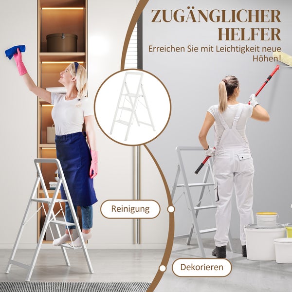 Szene mit einer Person, die eine Leiter zum Reinigen und eine andere zum Dekorieren verwendet.