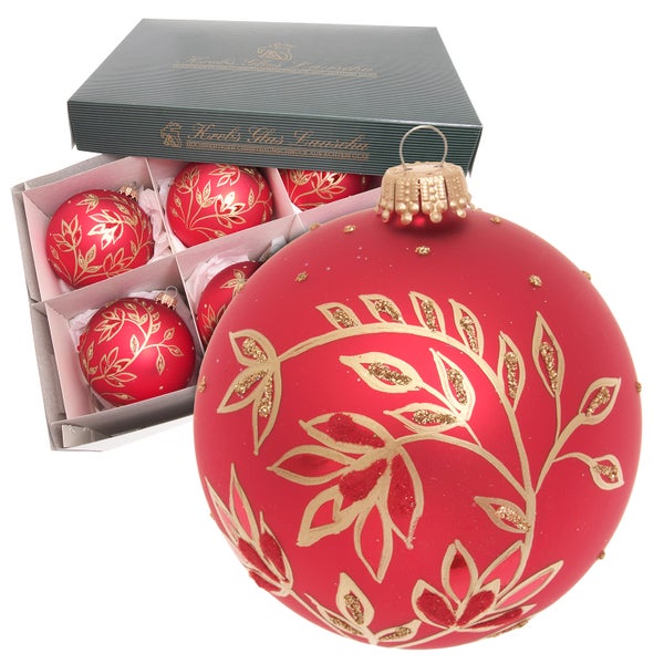 Kugeln Floral, Rot Satin, 8cm, 6 Stck., Weihnachtsbaumkugeln, Christbaumschmuck, Weihnachtsbaumanhänger