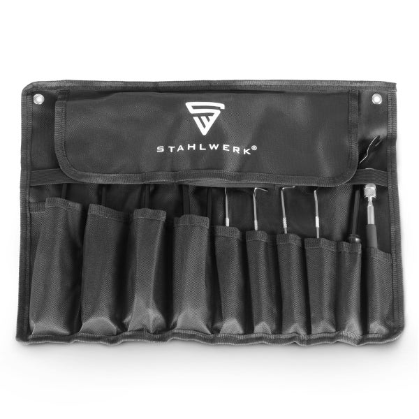 Schwarze Werkzeugtasche mit Stahlwerk Logo
