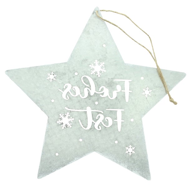 Sternförmiger Weihnachtsschmuck mit Schriftzug und Kordel