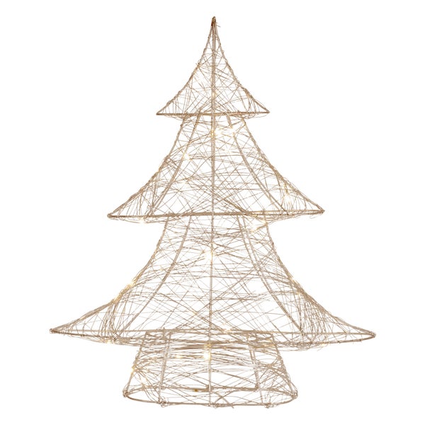ECD Germany LED Deko Baum Weihnachten mit 30 warmweißen LEDs, 40 cm hoch, Metall, Gold, Weihnachtsbaum mit Beleuchtung & Timer, Innen, batteriebetrieben, Lichterbaum Tanne stehend Weihnachtsdeko