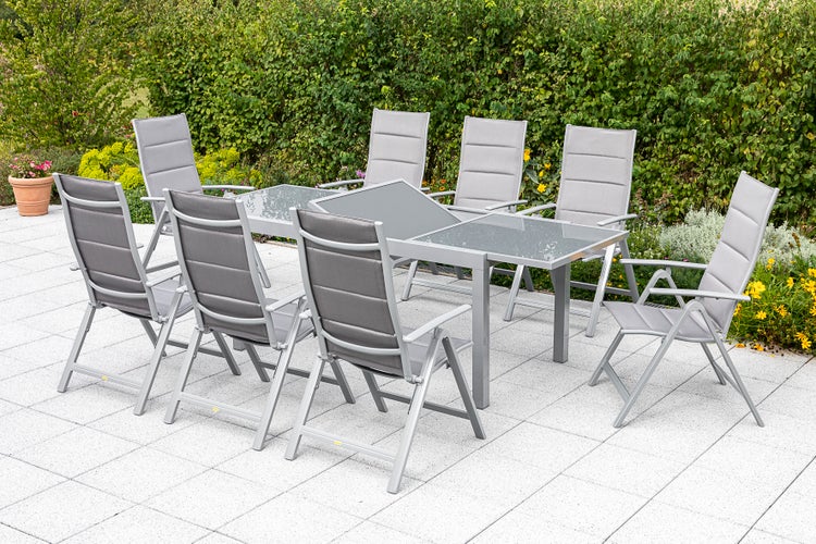 Taviano Gartenmöbelset 9tlg., Klappsessel, Ausziehtisch 180 (240) x 100 cm, diamantbraun
