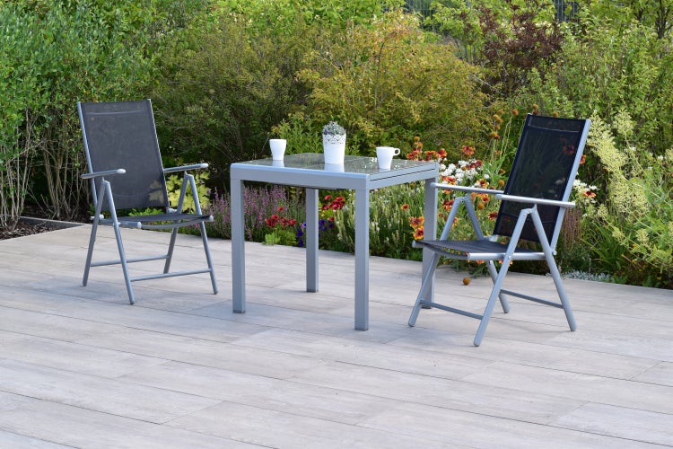Amalfi Gartenmöbelset 3tlg., 2 Klappsessel, Ausziehtisch 80 (120) x 70 cm, schwarz