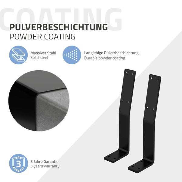 ML-Design 2 Stück Rückenlehnenhalterung, Schwarz, aus Stahl, 345x90x50 mm, Bankrückenlehne, Banklehne, Rückenlehne zum Anschrauben, Metall Rücklehne Halterung Profil für Sitz-Bänke, Betten & Stühlen