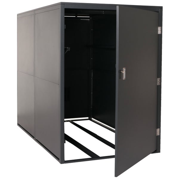 Metallgerätehaus mit offener Tür