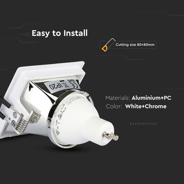 V-TAC VT-875-WC - LED-Strahler - Einbaustrahler - GU10 - IP20 - Weiß+Chrom - Modell Nr: -