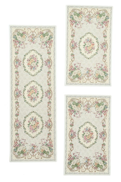 Gewebte Bettumrandung im floralen Design Flomi Beige 70x440 cm