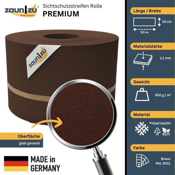 Zaun zu Sichtschutzstreifen Rolle Premium, Länge 50 Meter, Material Polypropylen