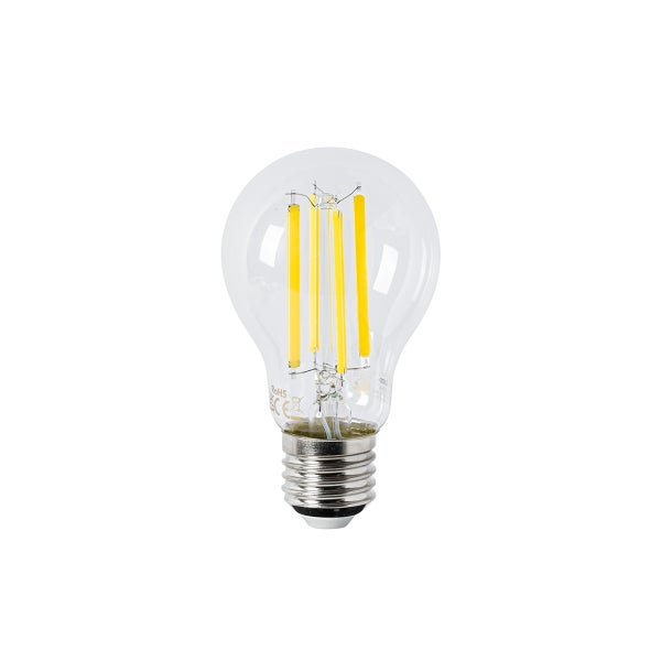 LED-Filament-Leuchtmittel in Birnenform mit E27-Sockel und klarem Glas.