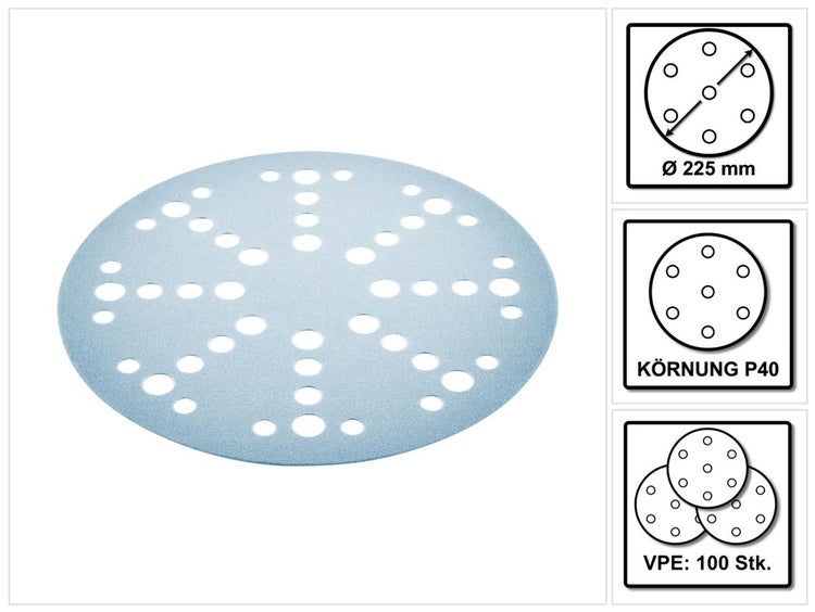 Festool STF D225/128 Schleifscheibe Granat P40 225 mm 100 Stk. ( 4x 205653 ) für Langhalsschleifer PLANEX