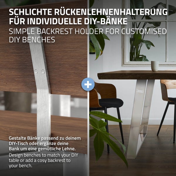 ML-Design 2 Stück Rückenlehnenhalterung, Silber, aus Edelstahl, 345x90x50 mm, Bankrückenlehne, Banklehne, Rückenlehne zum Anschrauben, Metall Rücklehne Halterung Profil für Sitz-Bänke, Betten, Stühlen