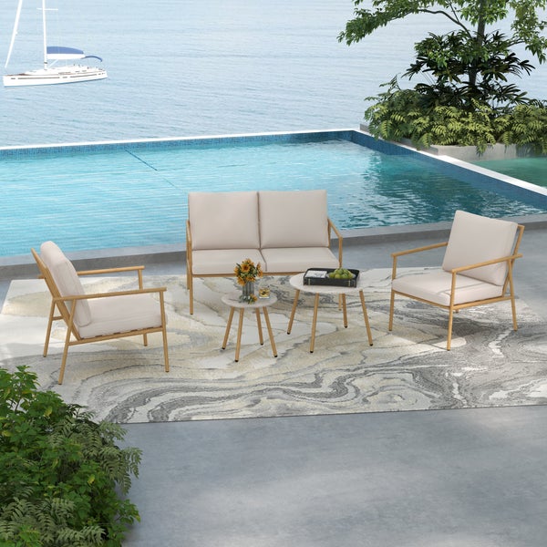 Outsunny 5-tlg. Gartenmöbel-Set, 122L x 78B x 83H cm, Stahl, Polyester, weiß
