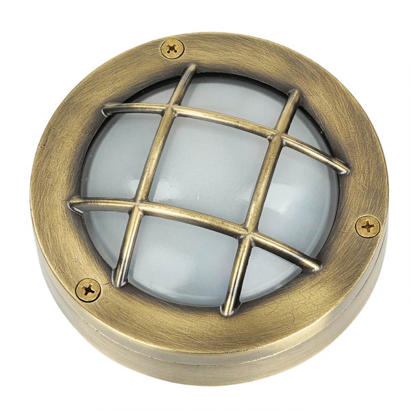 Runde Außenleuchte im maritimen Stil mit Schutzgitter