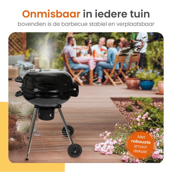 Goliving Holzkohlegrill - Ø54 cm - Inklusive Zubehör - Holzkohlegrill auf Rädern - XXL BBQ mit Deckel - Rund - 65 x 89 cm - Schwarz - Metall