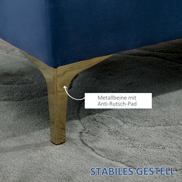 HOMCOM Sitzbank, Bettbank, Schuhbank mit erhöhten Beine, Schlafzimmer, Samt Blau 118 x 45 x 42 cm