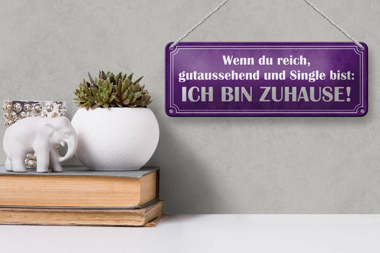 Blechschild Spruch 27x10cm du reich Single ich bin ZUHAUSE Dekoration
