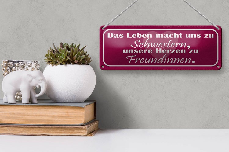 Blechschild Spruch 27x10cm Leben macht uns zu Schwestern Dekoration
