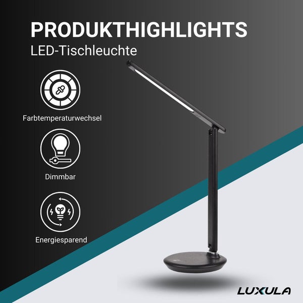 LED-Tischleuchte von Luxula mit Produkthighlights wie Farbtemperaturwechsel, dimmbar und energiesparend.