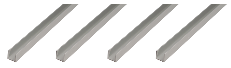 Vier U-Profile aus Aluminium für den Bau und Innenausbau.