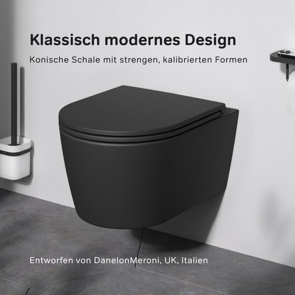 AM.PM Wand-WC Set Tiefspüler offener Spülrand schwarz mit WC-Sitz , Vorwandelement und Betätigungsplatte schwarz IIS90138.FA1700MB
