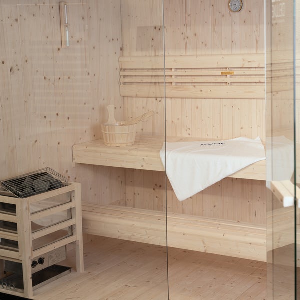 Home Deluxe - Traditionelle Sauna - Shadow M - 120 x 120 x 190 cm - für 2 Personen - hochwertiges Fichtenholz, inkl. Saunaofen, Saunazubehör I Dampfsauna Aufgusssauna Finnische Sauna Bio Sauna